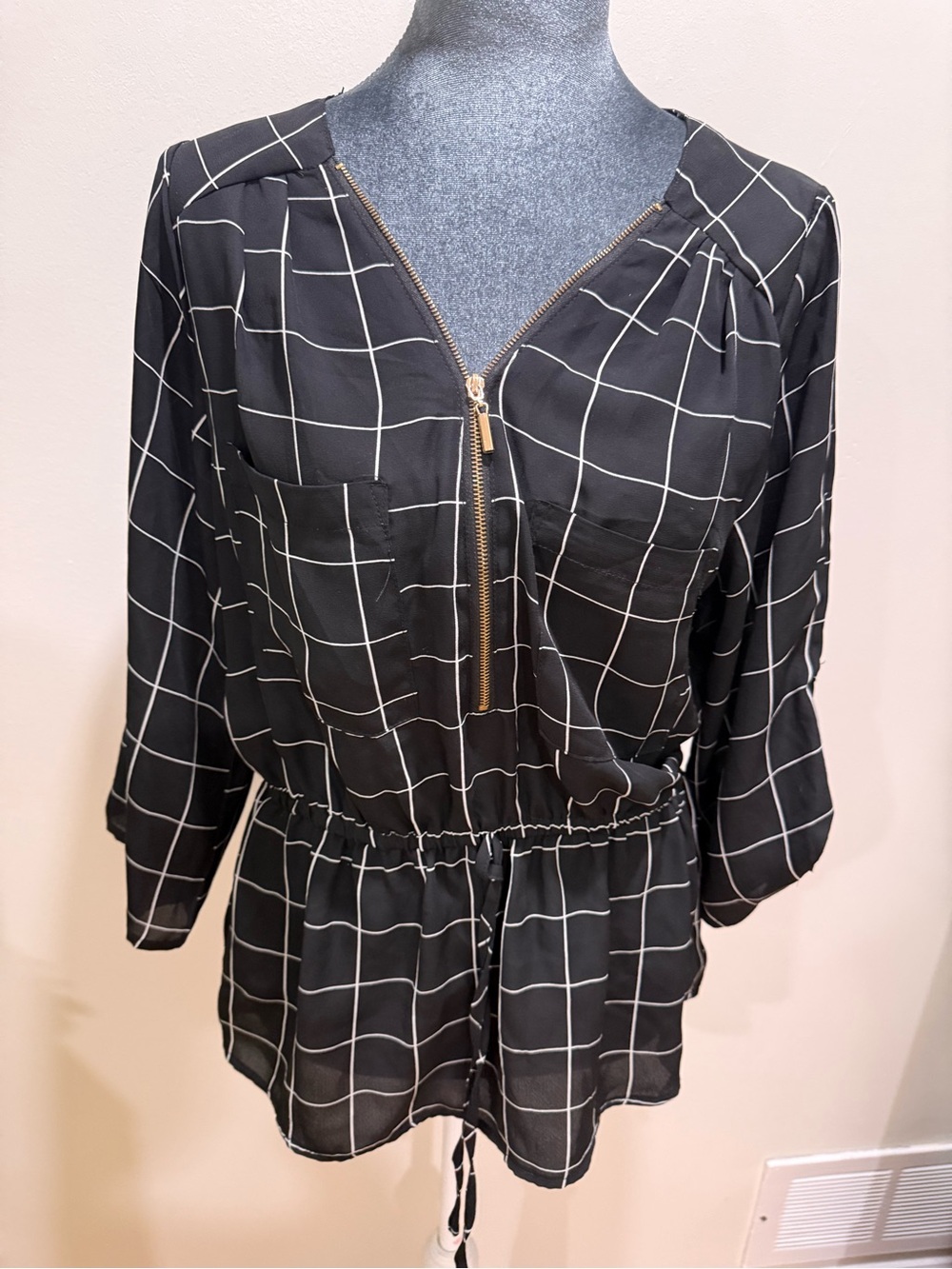 Streetwear Society Black & White Grid Tunic Blouse